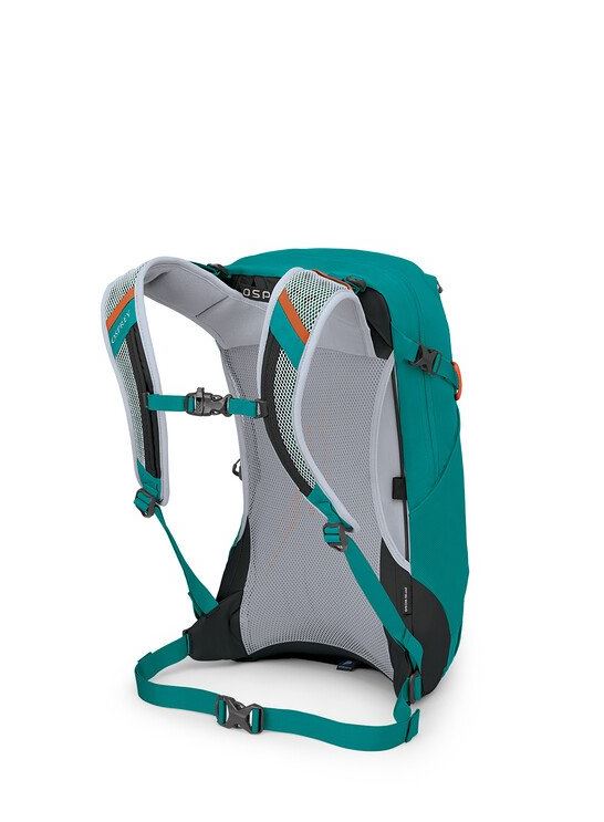 a photo of the osprey hikelite 18 in escapade green, back view