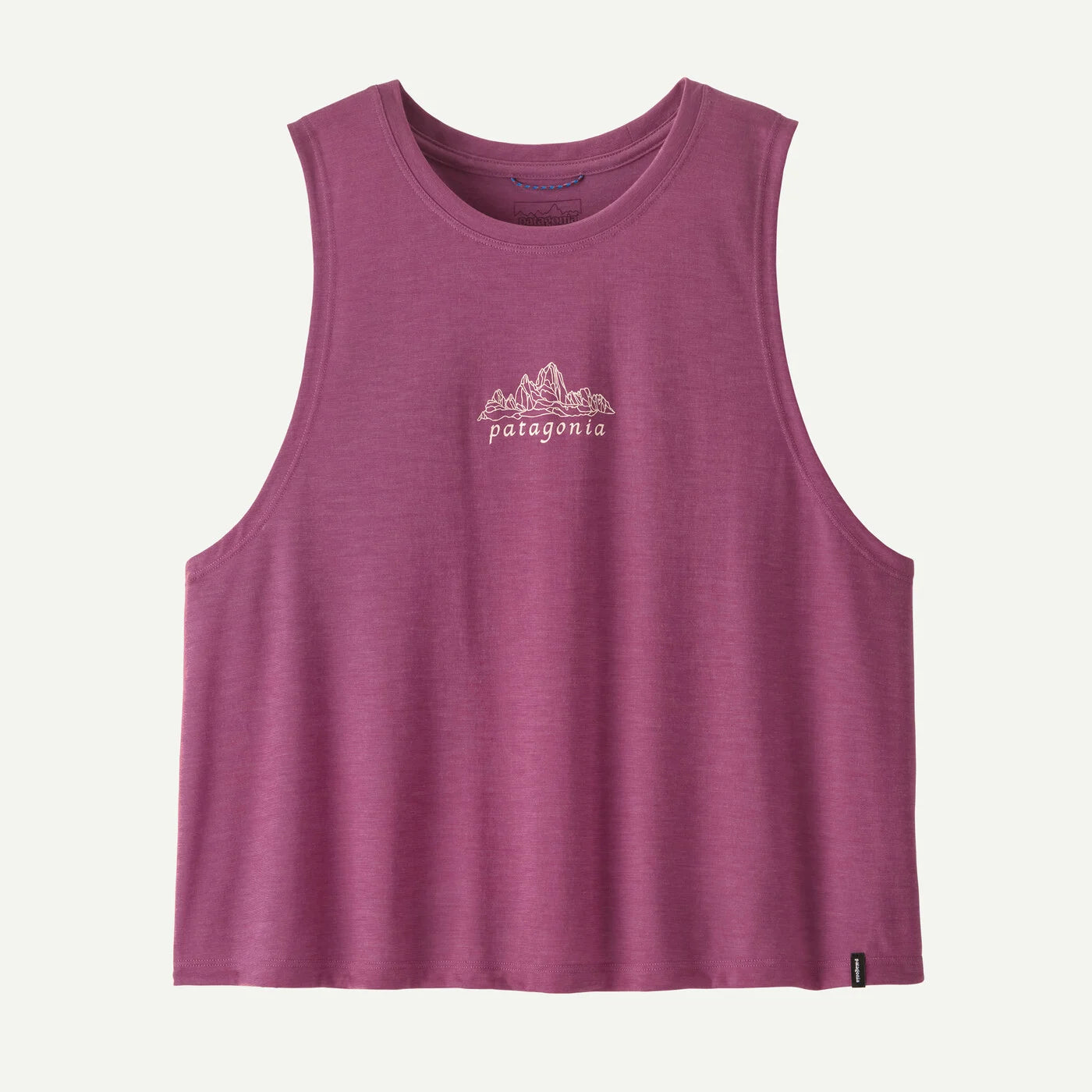 Purple tank top with Patagonia logo on a white background - front