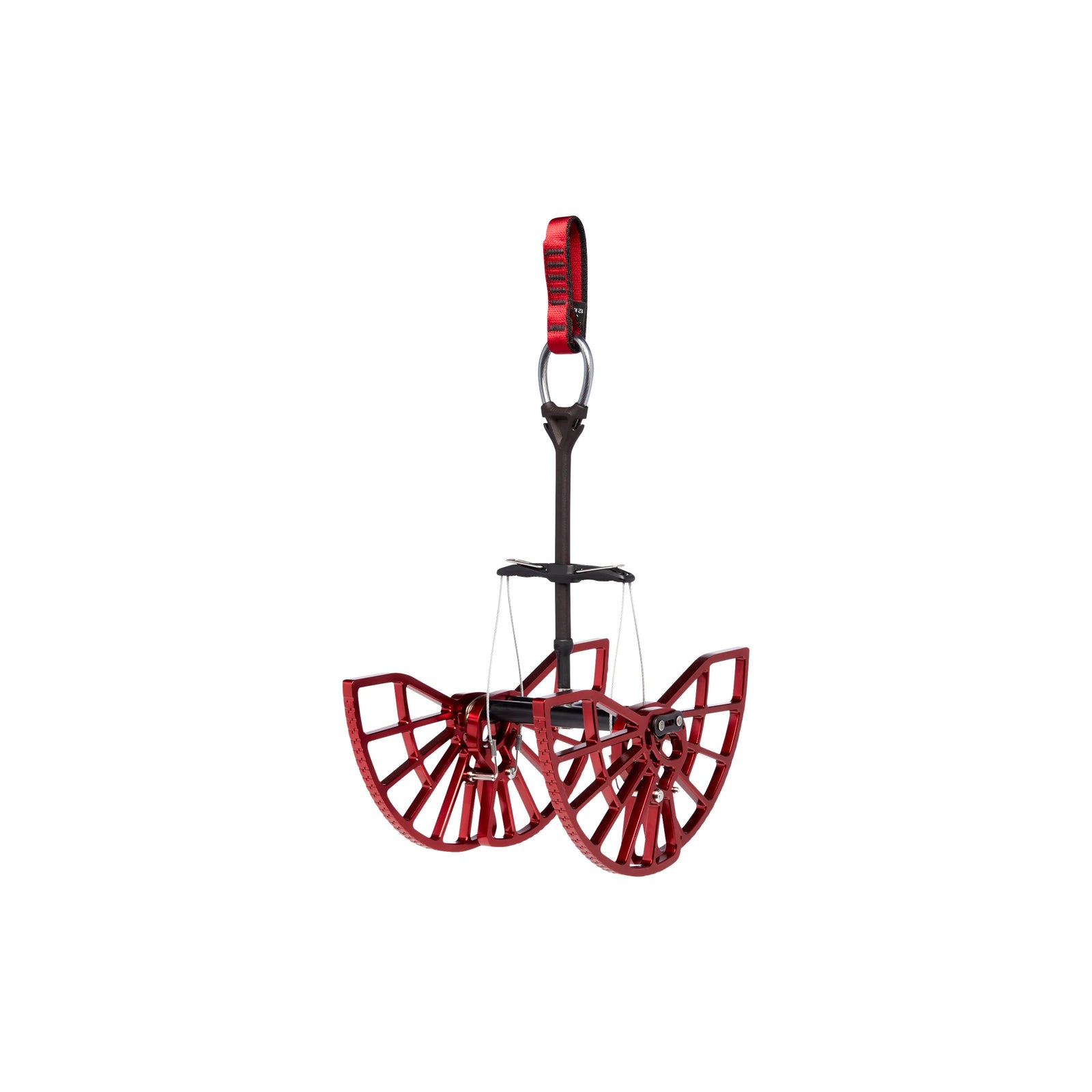 Red and black metal tool on a white background