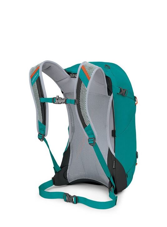 A photo of the osprey hikelite 26 in the color escapade green, back view