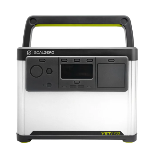 the goal zero yeti 700 6th generation portable power station, view showing the dust shield up