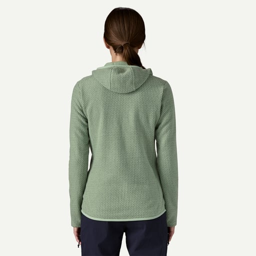Patagonia R1® Air Fleece Full-Zip Hoody Women's in ellwpod green, on model, back