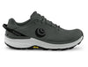 Gray athletic shoe with branding on a white background