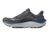 Gray and blue running shoe on a white background