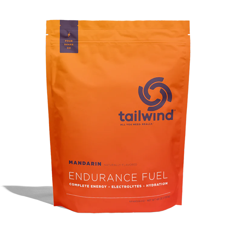 Orange package of Tailwind Mandarin Endurance Fuel on a white background