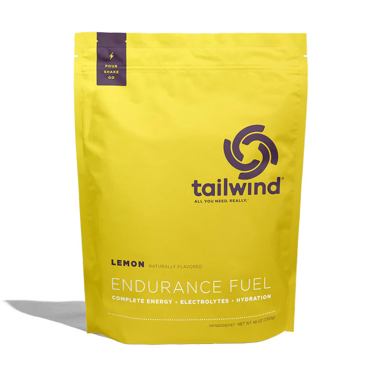 Yellow package of Tailwind Endurance Fuel with lemon flavor on a white background