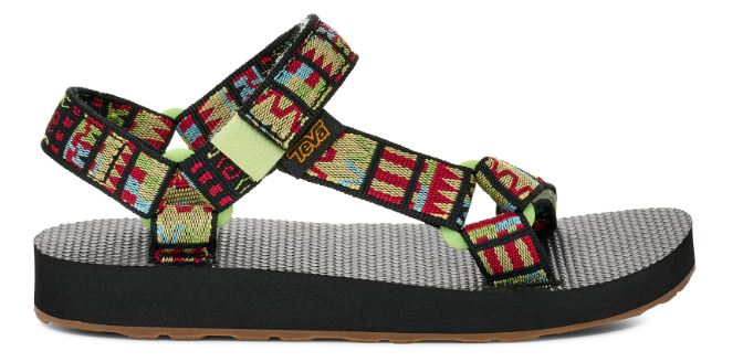 the teva women's original universal sandal in geo mashup scarlet, side view