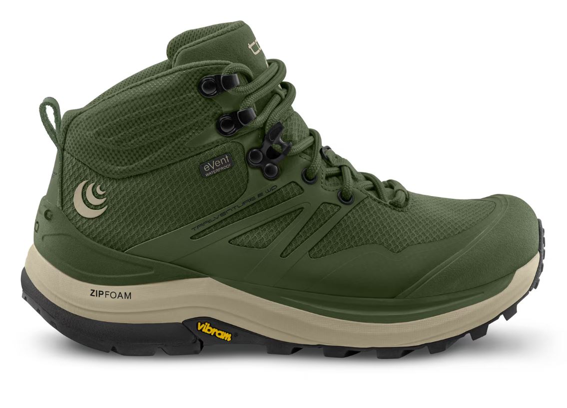 topo womens trailventure 2 waterproof in olive, side view