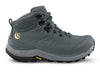 Gray hiking boot with brand logo on a white background