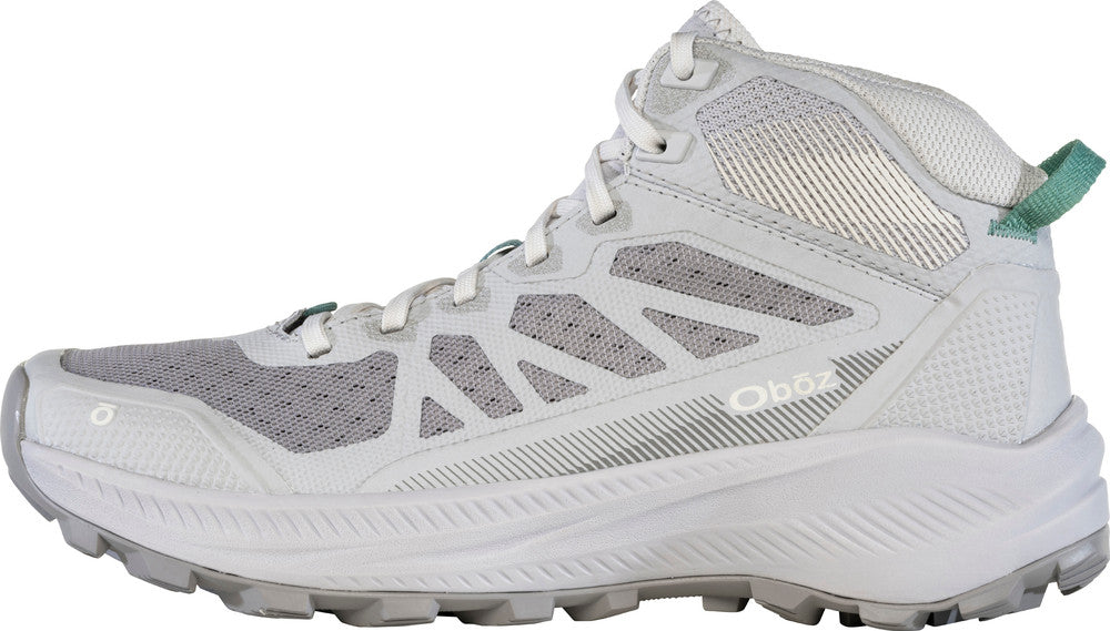 White hiking boot with gray accents on a white background
