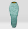 Teal sleeping bag with a brand logo on a white background