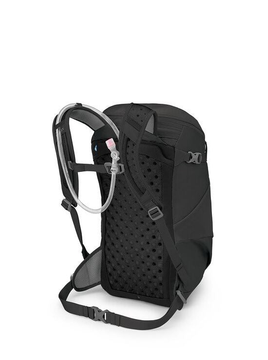 a photo of the osprey skimmer 20 backpack in black, back view