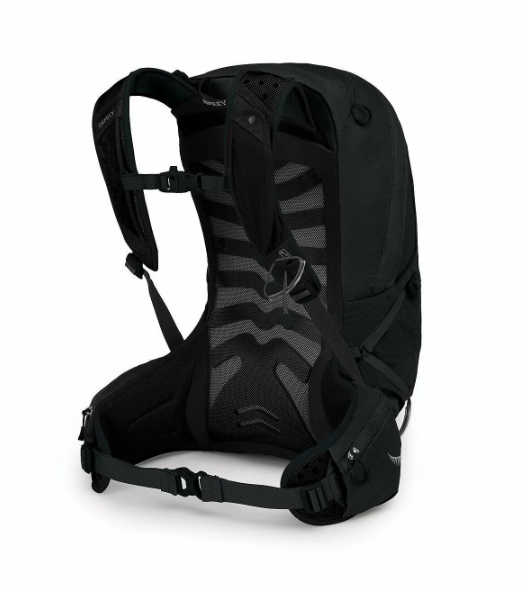 Men's Talon 22 Pack in Black Showing Interior Mesh with padded hip belts for a comfy carry, and rugged shoulder straps.