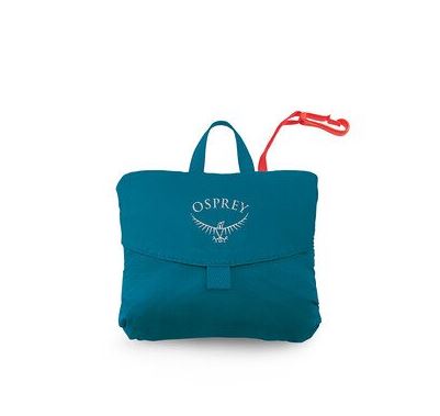 a photo of the osprey ultralight stuff pack in the color waterfront blue, showing the pack stuffed down into its sack