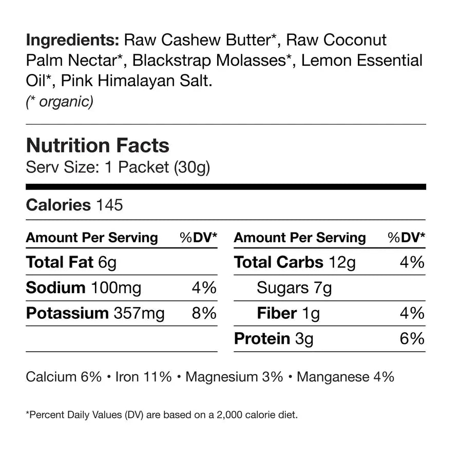 Nutrition facts label for a product with ingredients listed above it.