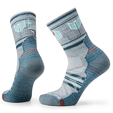 smartwool womens hike castle peak pattern mid crew socks in color light gray