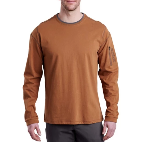 kuhl mens kommando crew in color burnt umber on a model front view