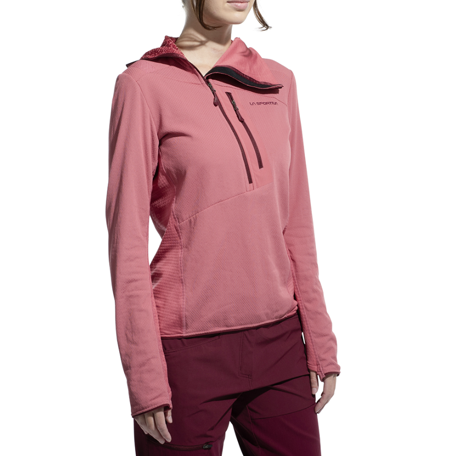 la sportiva womens bigwall hoody in rose front view on a model