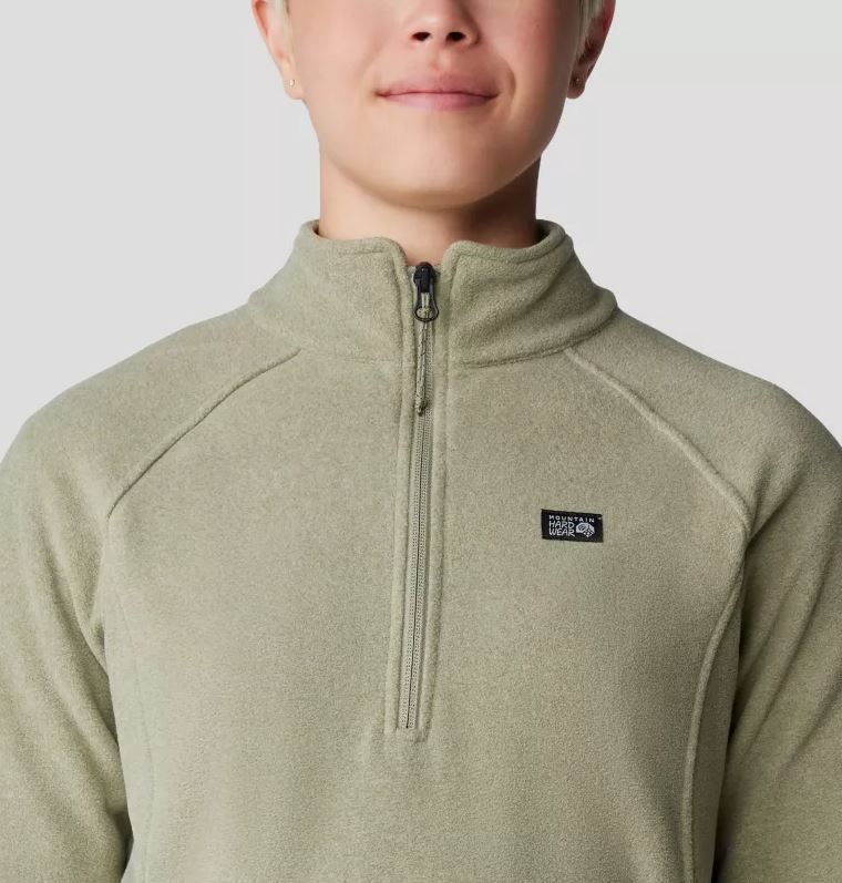 Mountain Hardwear Microchill 1/4 Zip Women's in Mantis Green Heather, front detailed view