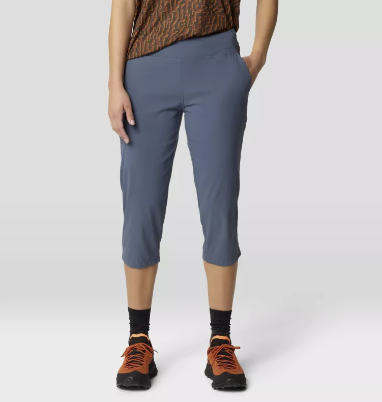 mountain hardwear dynama capri in moon blue on a model front view