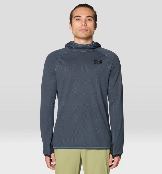mountain hardwear mens airmesh hoody in moon blue front view on a model