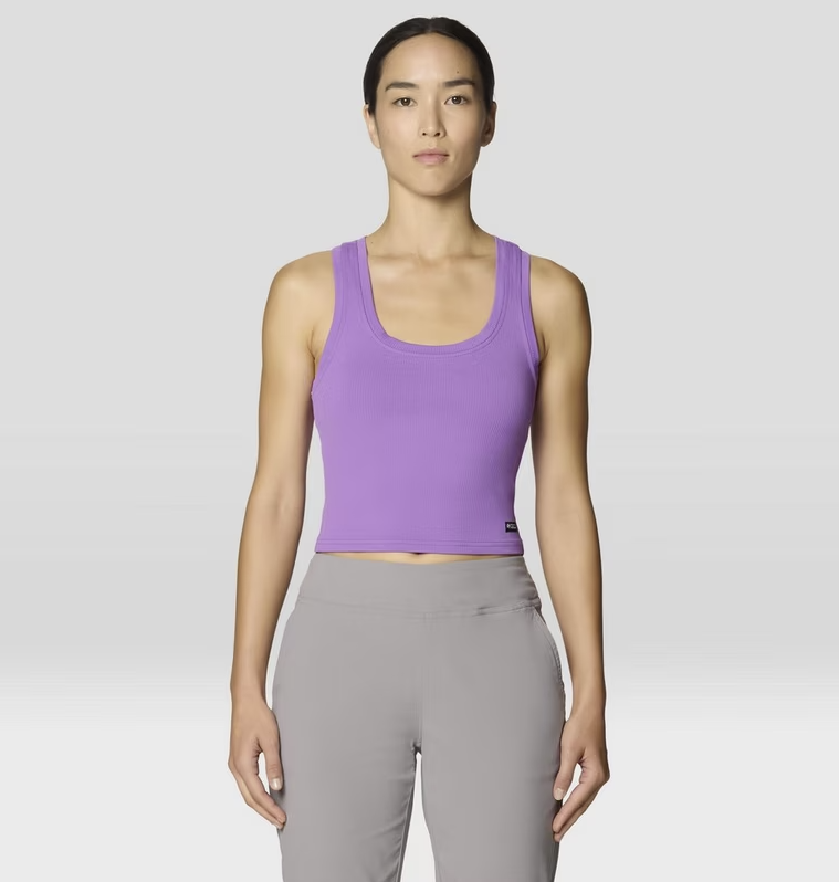 mountain hardwear peak knit tank on a model plummet purple front view