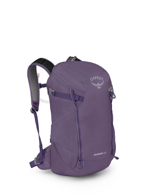 a photo of the osprey skimmer 20 backpack in purpurite purple, front view