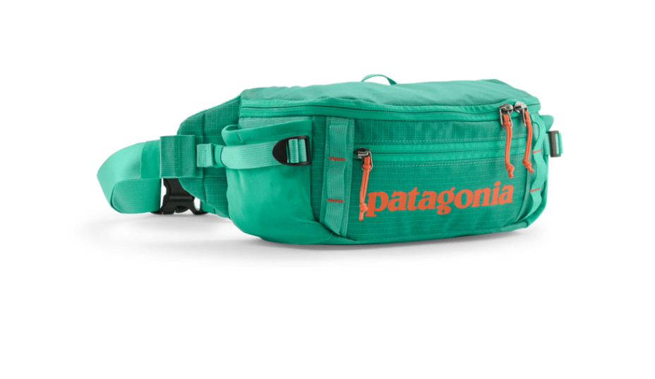 patagonia black hole waist pack in aqua stone