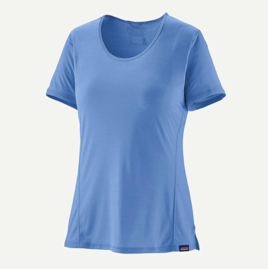 patagonia capilene cool lightweight short sleeve shirt in abundant blue front view