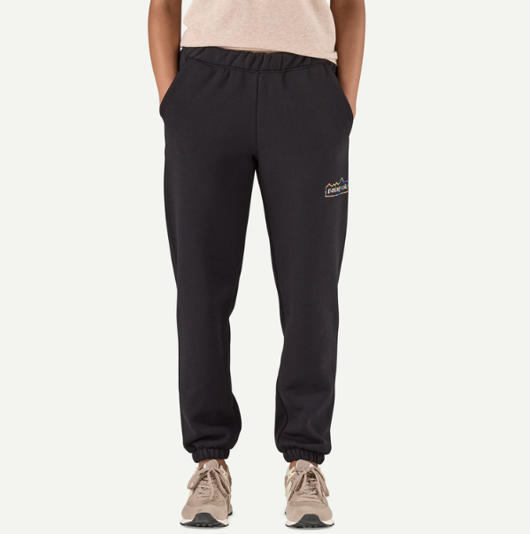 patagonia womens unity fits sweatpants uprisal in black, front view on a model