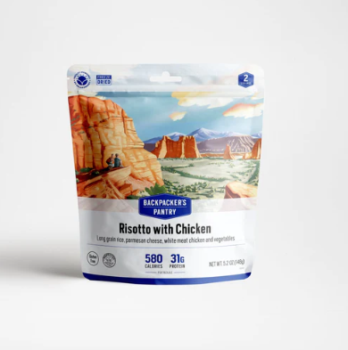 backpackers pantry risotto with chicken meal in bag front view