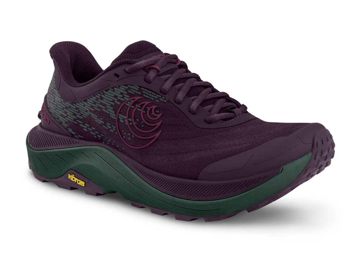 topo ultraventure 4 running shoe womens in color purple, three quarters view