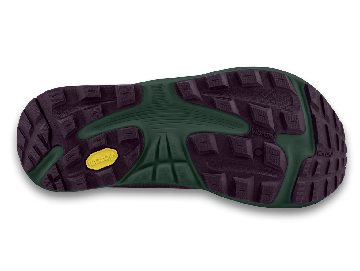 topo ultraventure 4 running shoe womens in color purple, sole view