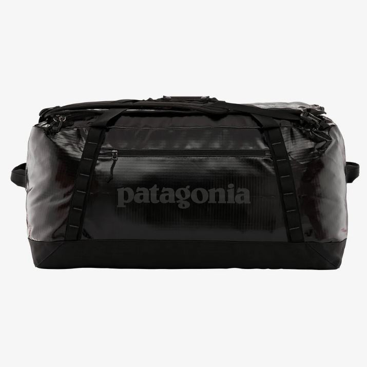 patagonia black hole duffel 100 litres in black, side view