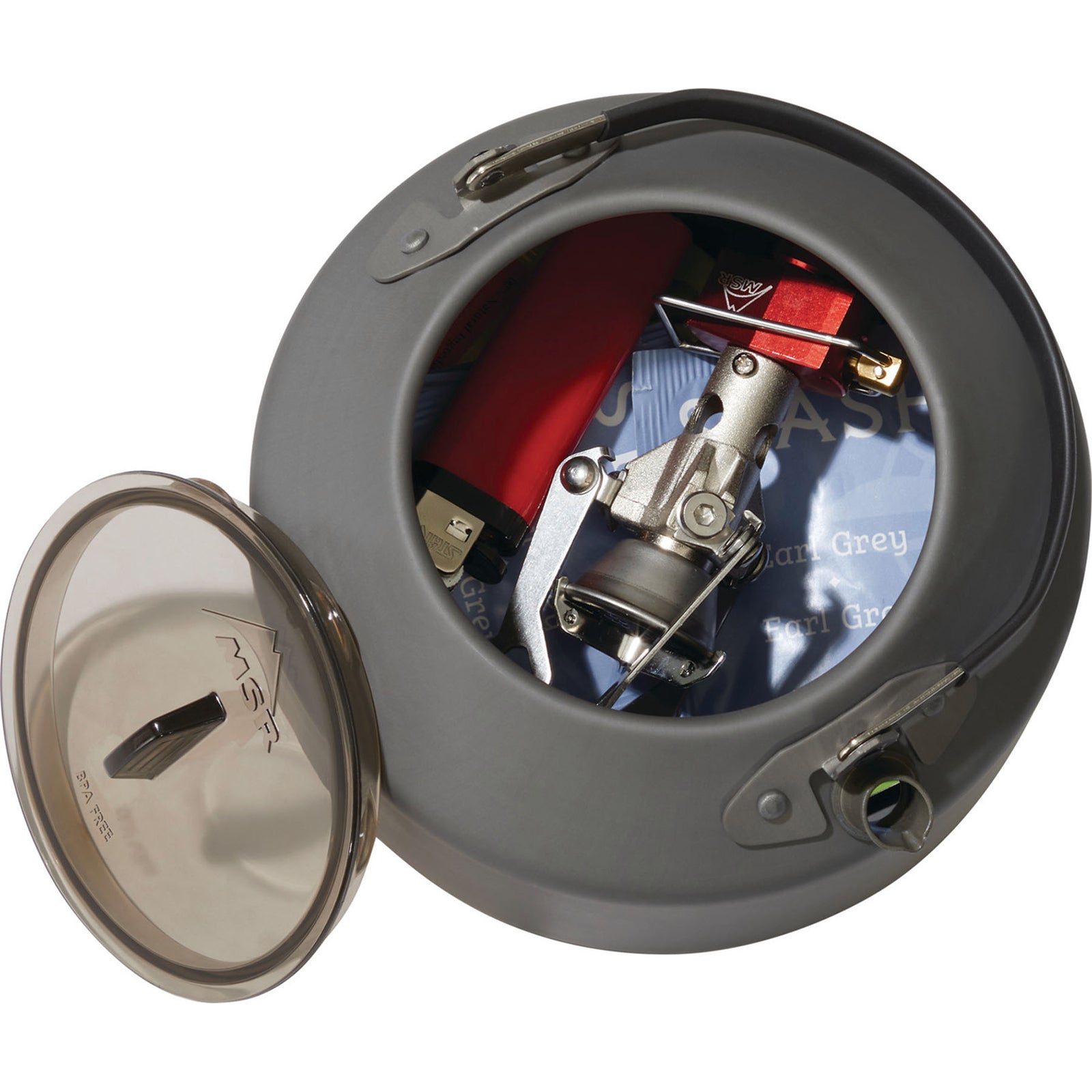 looking down into an pika pot with the lid off and stuff stored inside the pot