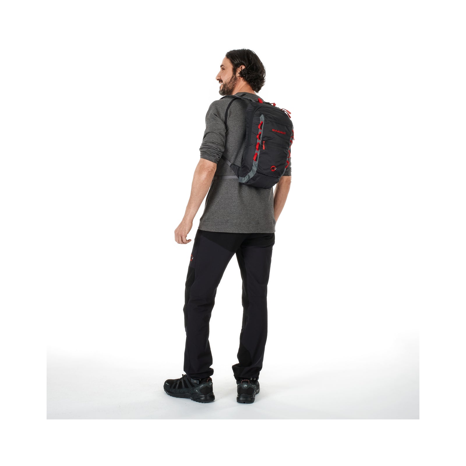 the mammut neon light pack in black on a model