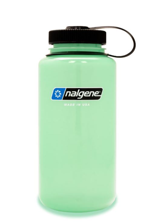 nalgene 32 oz wide mouth sustain water bottle in glow green