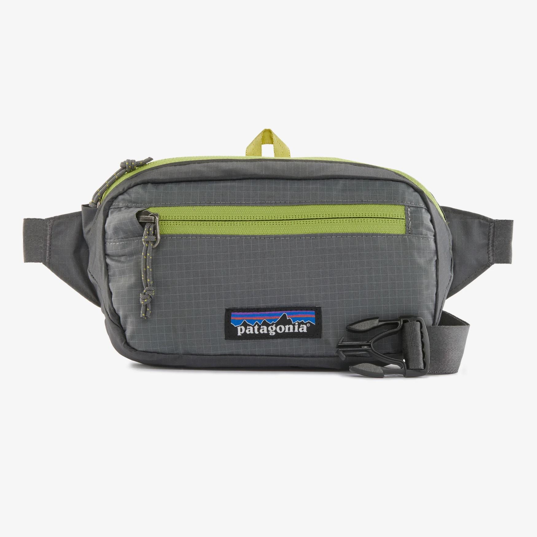patagonia ultralight black hole mini hip pack in the color forge grey
