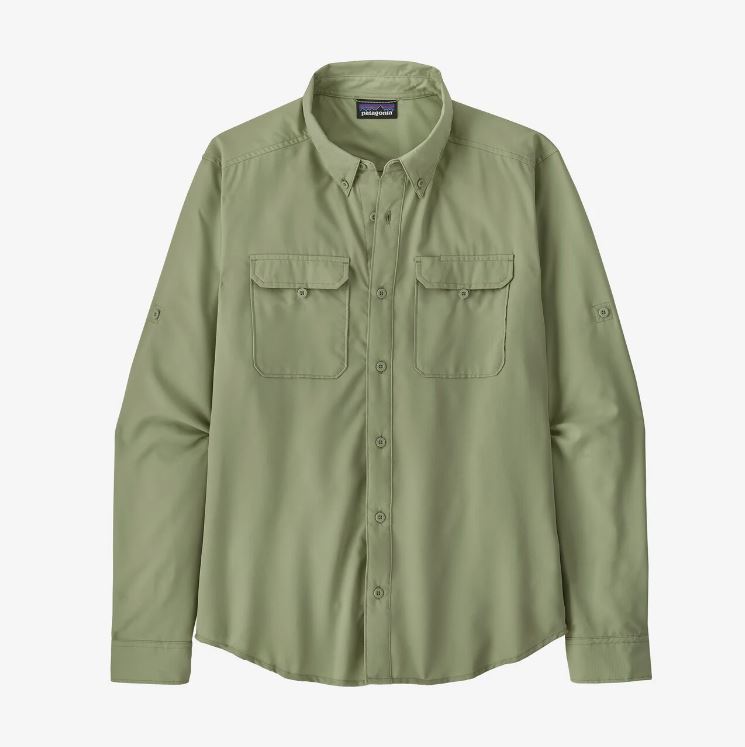 patagonia mens self guided hike shirt in salvia green