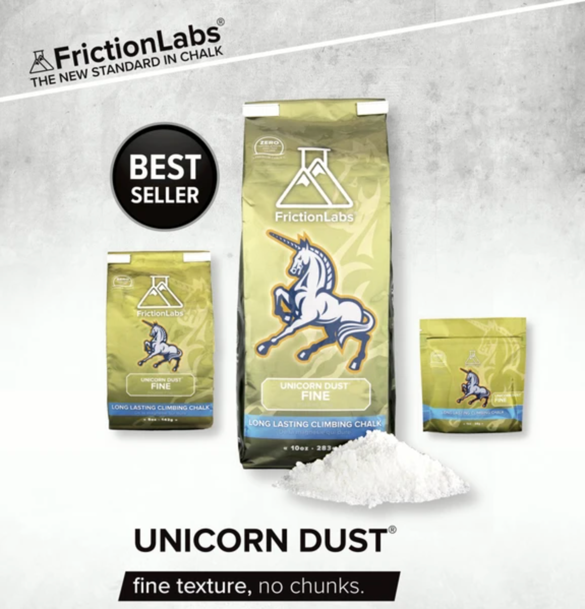 friction labs unicorn dust chalk small medium and large bag with product description