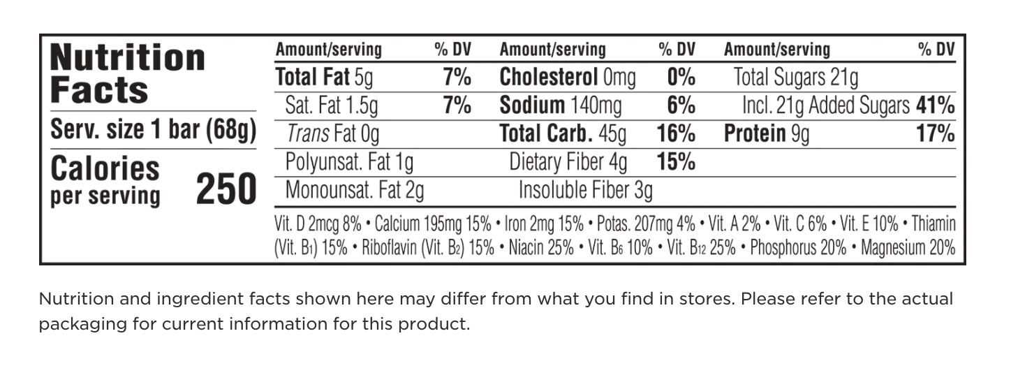 clif bar nutrition facts