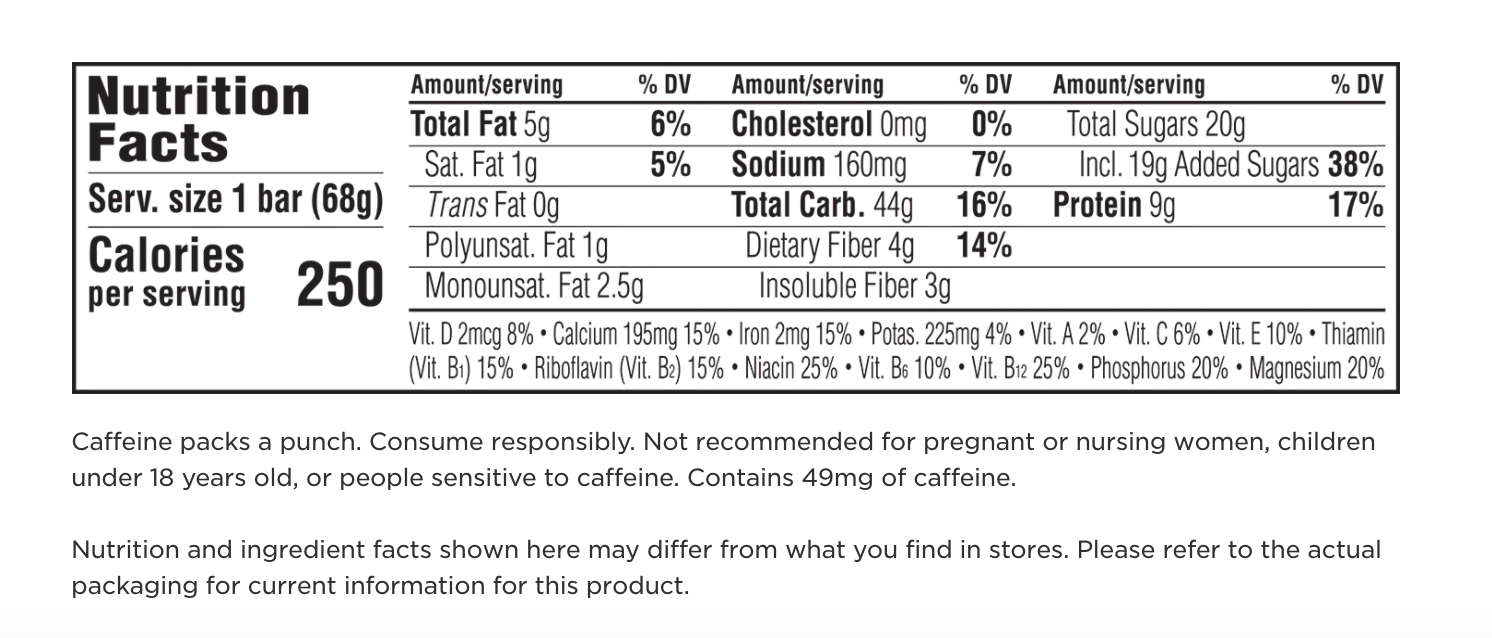 clif bar nutrition facts