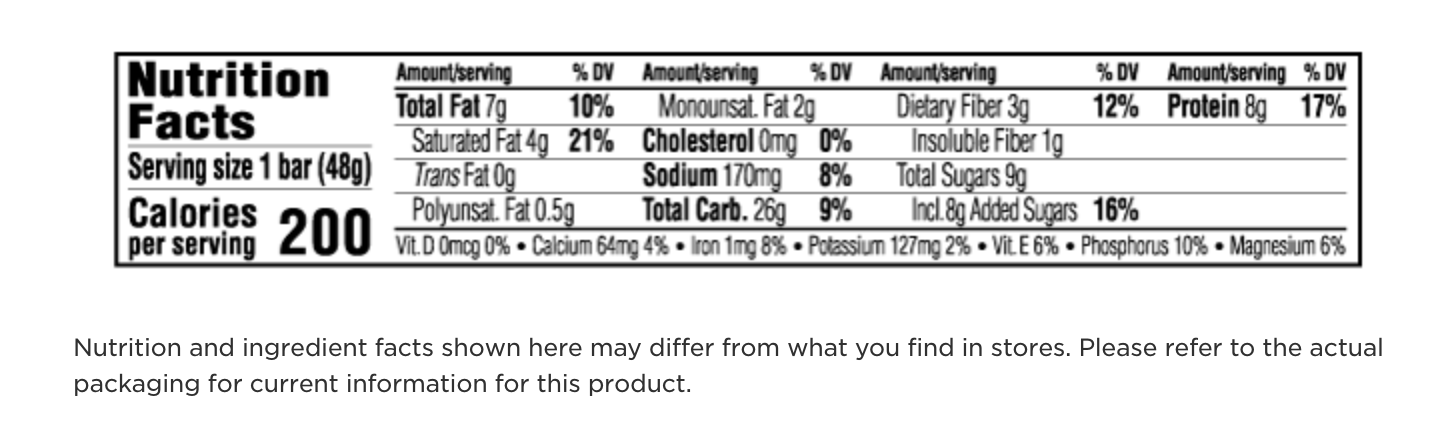 clif bar nutrition facts