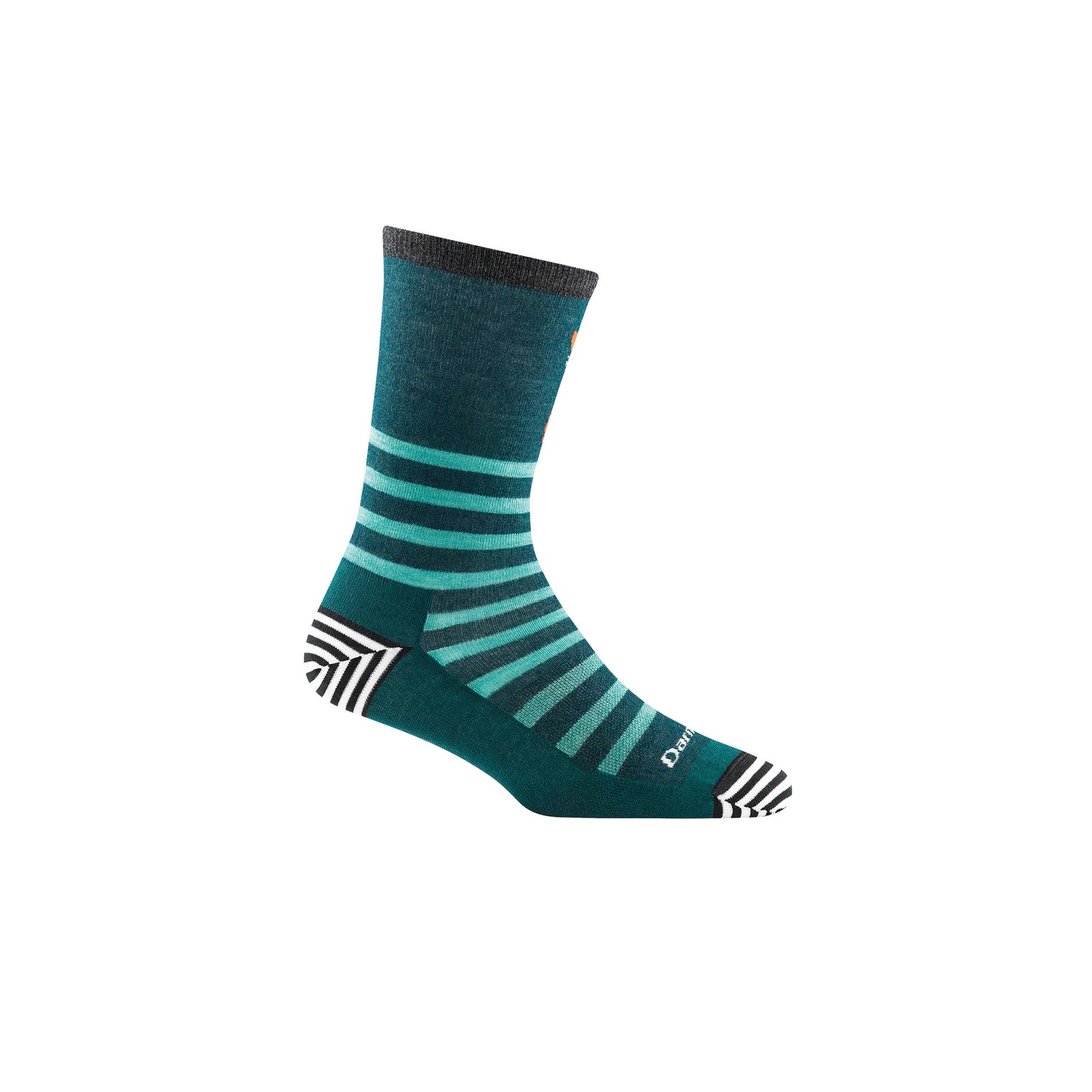 reverse sideview of women's animal haus crew light socks in teal with stripes