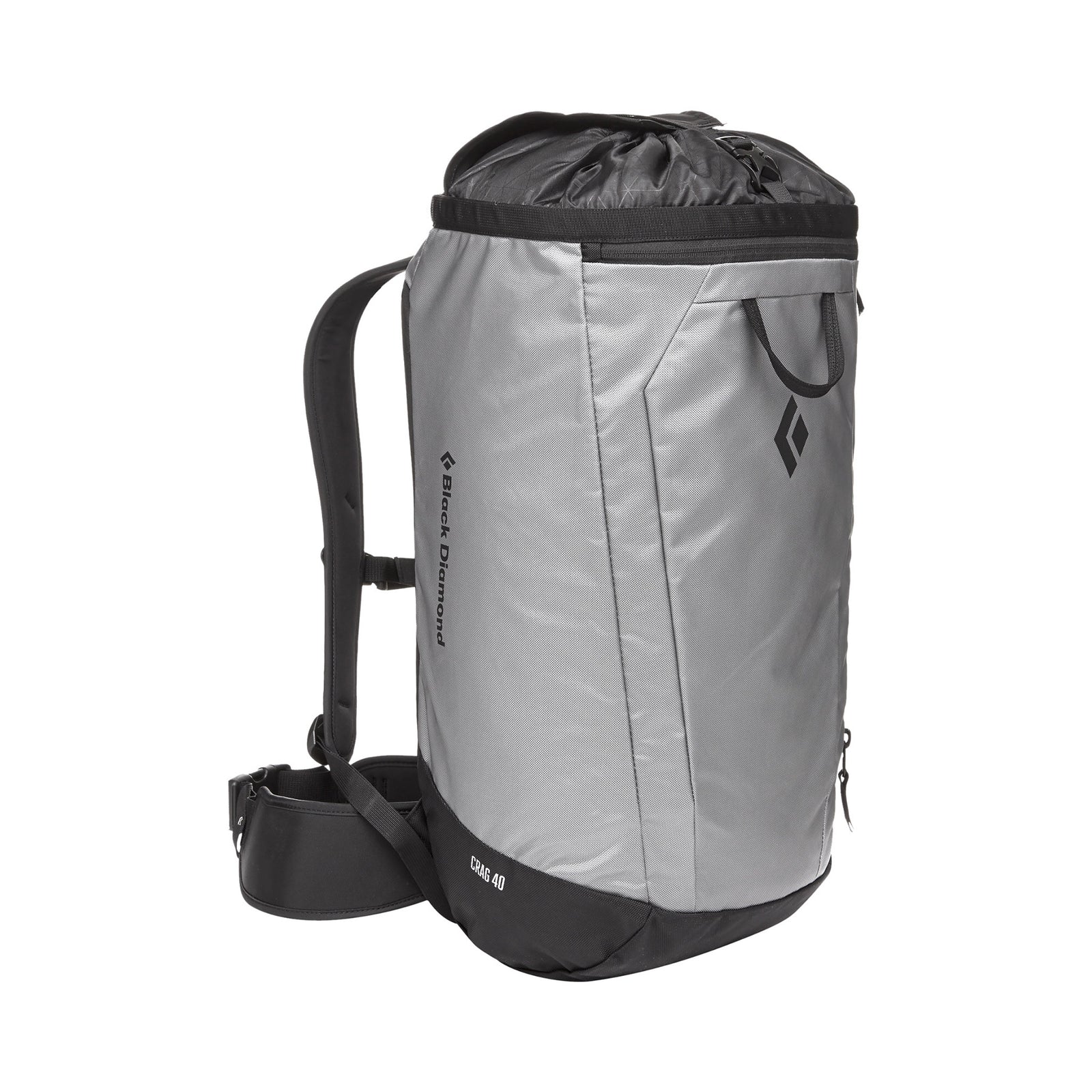 black diamond crag 40 backpack in nickel, front view