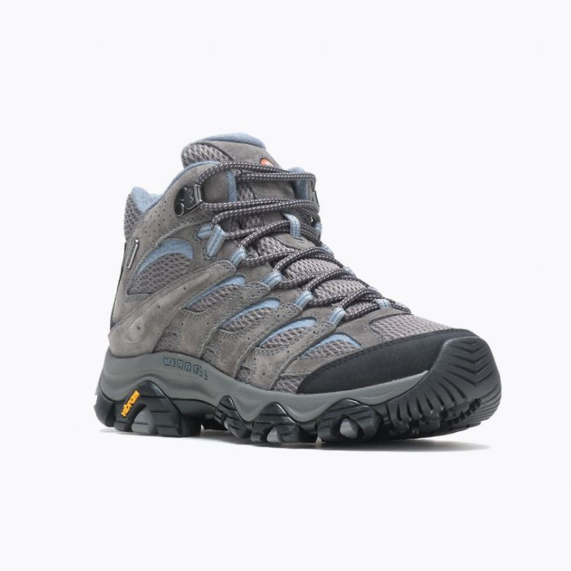 merrell moab 3 womens mid waterproof in color granite, three quarter view