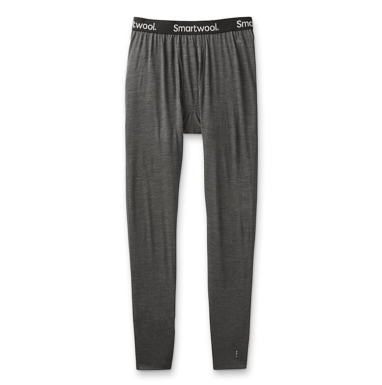 a photo of the smartwool men's classic all-season merino base layer bottom in the color iron heather, front view