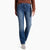 kuhl kontour flex denim straight jeans womens on model front view in color denim blue with light fade