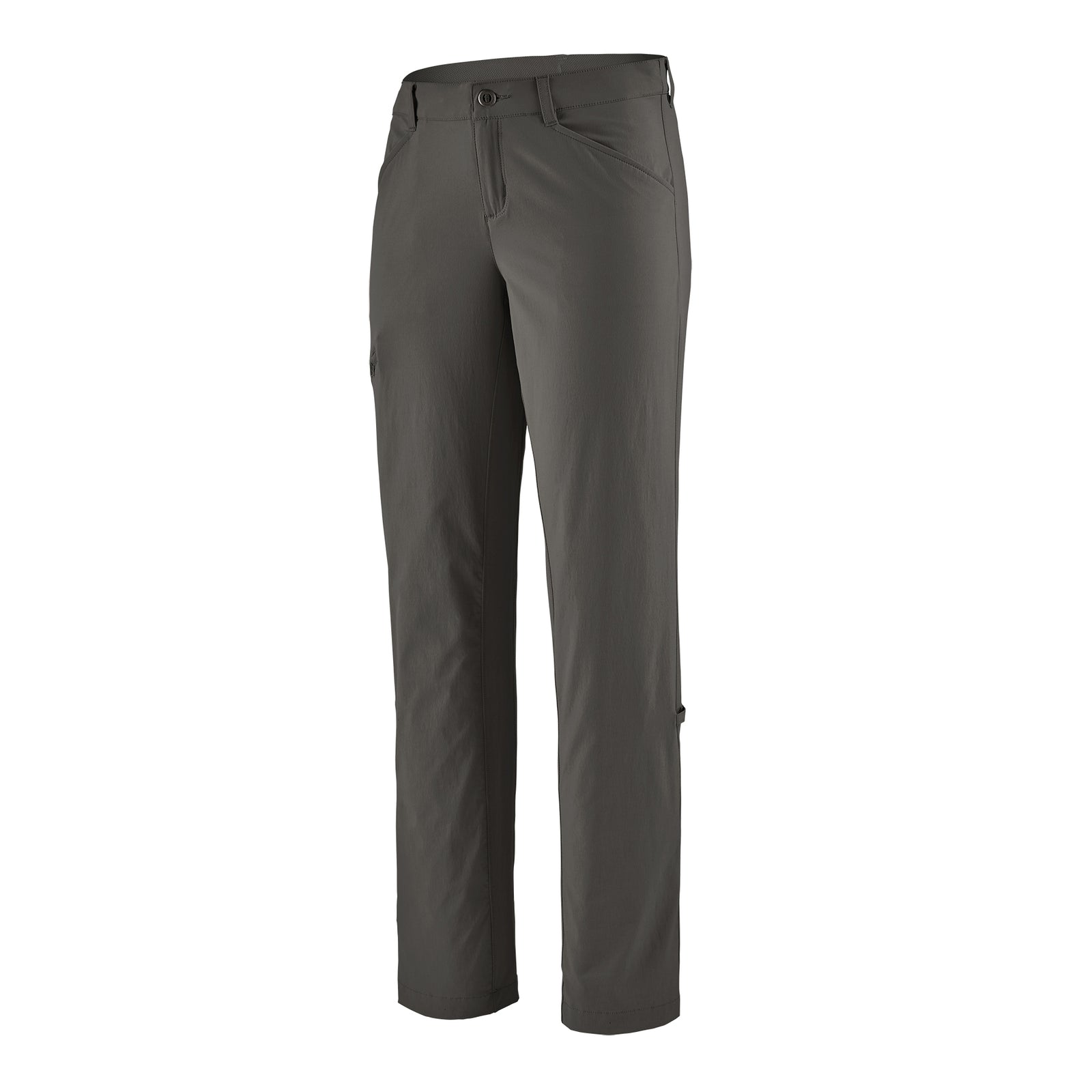 patagonia womens quandry pants in forge grey, three quarter view