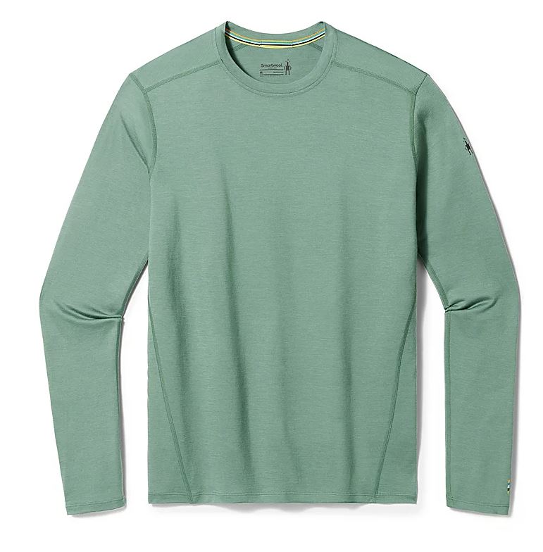 a photo of the men's smartwool classic all season merione base layer long sleeve in the color sage, front view